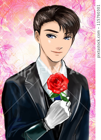 黑髮韓國男演員般的帥氣管家花暴雪背景 115760301