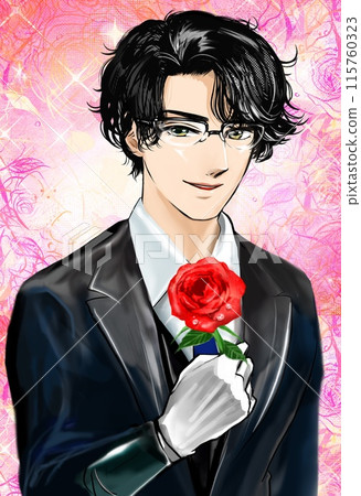 黑髮韓國男演員般的帥氣管家花暴雪背景 115760323