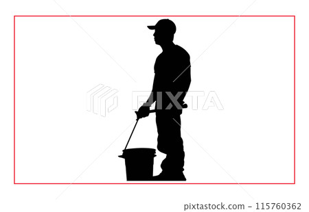 House painter silhouette vector illustration, Painter workers on ladder vector silhouette isolated on white House painter silhouette vector illustration, Painter workers on ladder vector silhouette isolated on white 115760362