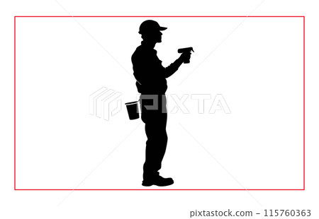 House painter silhouette vector illustration, Painter workers on ladder vector silhouette isolated on white House painter silhouette vector illustration, Painter workers on ladder vector silhouette isolated on white 115760363