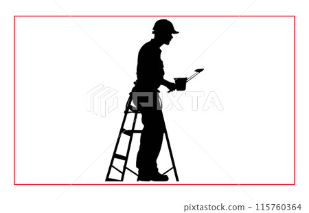 House painter silhouette vector illustration, Painter workers on ladder vector silhouette isolated on white House painter silhouette vector illustration, Painter workers on ladder vector silhouette isolated on white 115760364