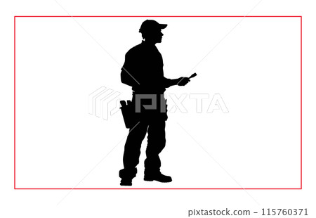 House painter silhouette vector illustration, Painter workers on ladder vector silhouette isolated on white 115760371