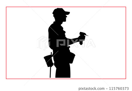 House painter silhouette vector illustration, Painter workers on ladder vector silhouette isolated on white 115760373