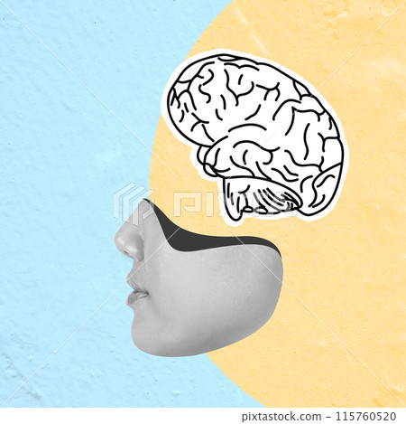 Woman showing brain power with open head design 115760520