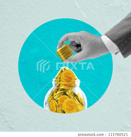 Businessman saving money in glass jar for future investment 115760521