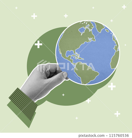 A human hand holding a globe 115760536