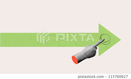 A human hand pointing a green arrow line 115760627