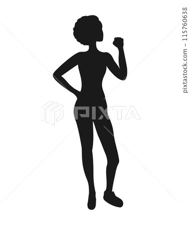 Female silhouette with raised fist. Strong woman. Vector illustration 115760638