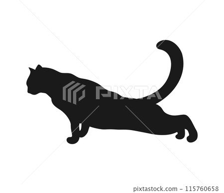 Stretching cat silhouette isolated on white background. Feline shadow. Vector illustration 115760658