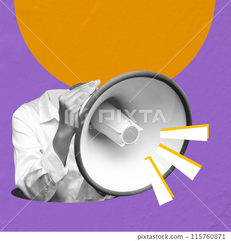Businesswoman shouting on the megaphone Businesswoman shouting on the megaphone 115760871