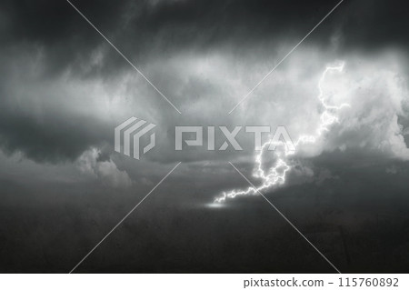A stormy sky with a lightning bolt in the middle 115760892