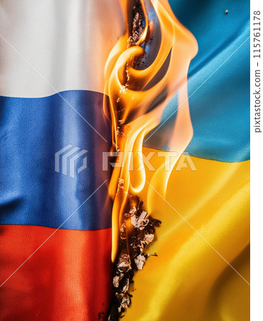Crossing the Line: Flags in Flames Between Russia and Ukraine 115761178