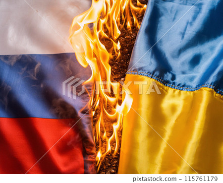 Crossing the Line: Flags in Flames Between Russia and Ukraine 115761179
