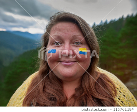 Patriotic Portrait with Ukrainian Flag Face Paint 115761194