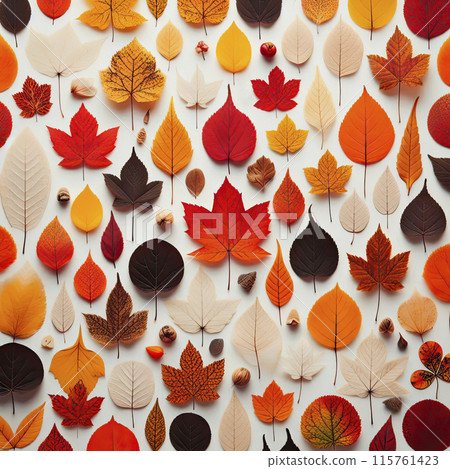 Colorful autumn natural seamless pattern with fall leaves. Fall endless background 115761423
