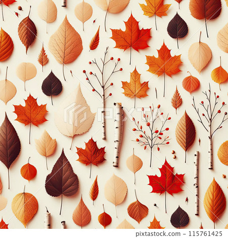 Colorful autumn natural seamless pattern with fall leaves. Fall endless background 115761425