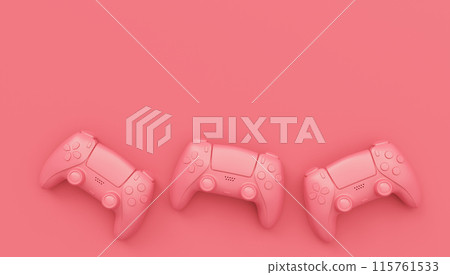 Video game joysticks or gamepads in plain monochrome pink color background Video game joysticks or gamepads in plain monochrome pink color background 115761533