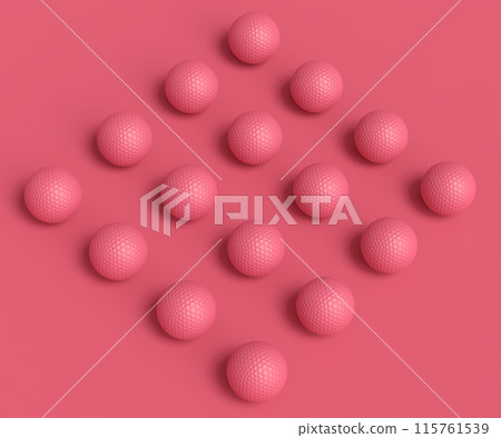 Set of golf ball lying in row on monochrome background Set of golf ball lying in row on monochrome background 115761539