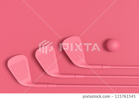 Sport equipment golf club and ball isolated on monochrome background. Sport equipment golf club and ball isolated on monochrome background. 115761545