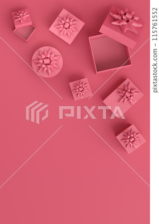 Gift boxes with ribbon and bow for Christmas flying and falling on monochrome Gift boxes with ribbon and bow for Christmas flying and falling on monochrome 115761552