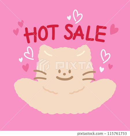 HOT SALE letters, cat, heart on pink background for banner template, campaign, standee, wallpaper, backdrop, online shopping, promotion, discount sticker, brochure, Valentine, pet shop, animal food HOT SALE letters, cat, heart on pink background for banner template, campaign, standee, wallpaper, backdrop, online shopping, promotion, discount sticker, brochure, Valentine, pet shop, animal food 115761733