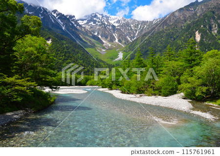 Spring Kamikochi Azusa River Hotaka Mountain Range Spring Kamikochi Azusa River Hotaka Mountain Range 115761961