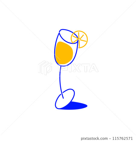 Creative minimal design. Outline glass with cocktail and citrus decoration isolated on white background. Creative minimal design. Outline glass with cocktail and citrus decoration isolated on white background. 115762571