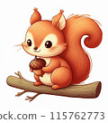 一隻可愛的松鼠坐在樹上的插圖 115762773