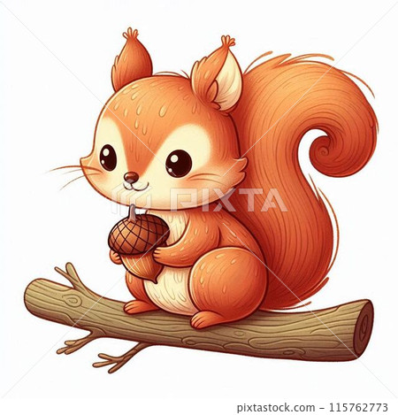 一隻可愛的松鼠坐在樹上的插圖 115762773