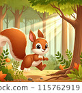 秋季森林樹下奔跑的松鼠的插圖 115762919