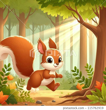 秋季森林樹下奔跑的松鼠的插圖 秋季森林樹下奔跑的松鼠的插圖 115762919