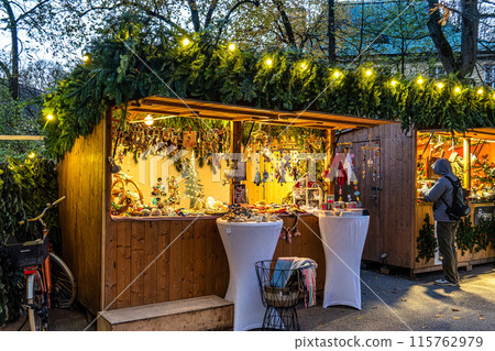 Christmas market at Chinese Tower in Munich, Bavaria, Germany, Europe 115762979