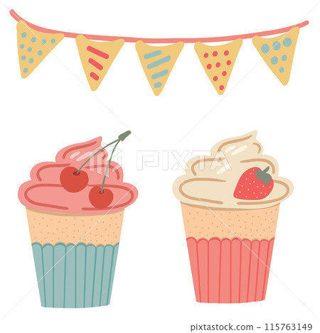 Cupcakes sweets flat design set Cupcakes sweets flat design set 115763149