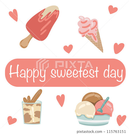 Happy sweetest day USA flat design ice cream cake set 115763151