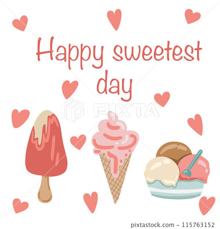Happy sweetest day USA with ice cream flat design set 115763152