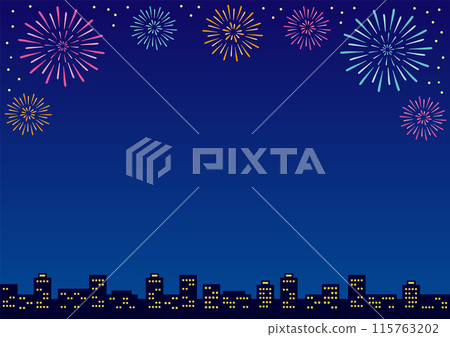 Horizontal frame illustration of a city with fireworks 115763202