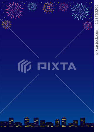 Vertical frame illustration of a city with fireworks 115763203