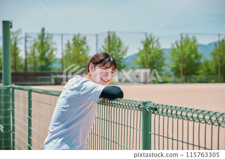 Woman exercising in the park, sportswear, health Woman exercising in the park, sportswear, health 115763305