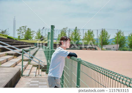 Woman exercising in the park, sportswear, health Woman exercising in the park, sportswear, health 115763315