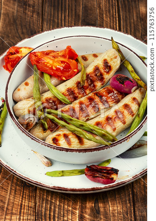 German grilled sausages. German grilled sausages. 115763756