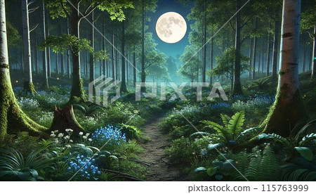 月光下的森林與動物小徑 115763999