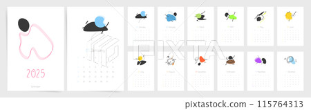 Abstract Calendar 2025, Calendar 2025 Sunday Start Corporate Design Template. 115764313