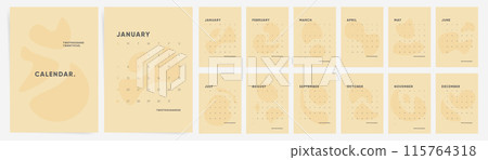 2025 Calendar template design. Week starts on Sunday aesthetic calendar. Desktop planner 2025 in simple clean style. Corporate or business calendar. English vector calendar layout. 115764318
