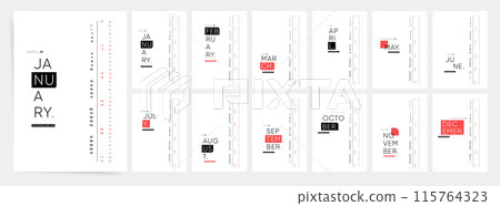 Modern 2025 Calendar with Minimalist Typography. Stylish and Clean Monthly 2025 Calendar Template. 115764323