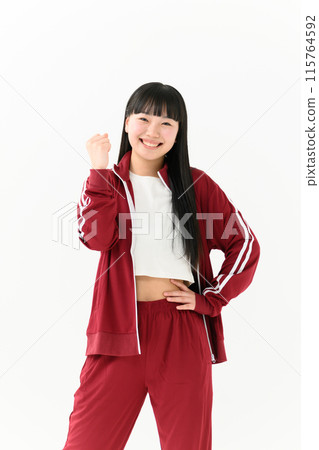 High school girl, jersey, fist pump High school girl, jersey, fist pump 115764592