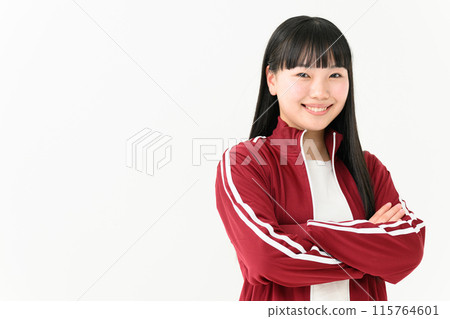 High school girl, jersey, arms crossed High school girl, jersey, arms crossed 115764601
