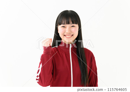 High school girl, jersey, fist pump High school girl, jersey, fist pump 115764605