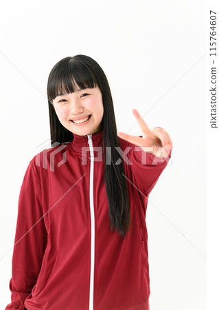 High school girl, jersey, peace sign High school girl, jersey, peace sign 115764607