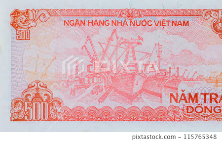 Viet Nam National Bank issues banknotes bearing denomination of five hundred dongs rear view Viet Nam National Bank issues banknotes bearing denomination of five hundred dongs rear view 115765348