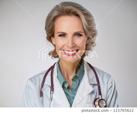 Studio Portrait of a Female Healthcare Professional in Uniform 115765622